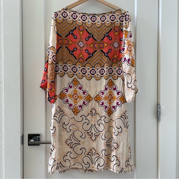 Hale Bob Payton Bohemian Print Dress with Orange and Cream Paisley Accents Sz M - Picture 2 of 6